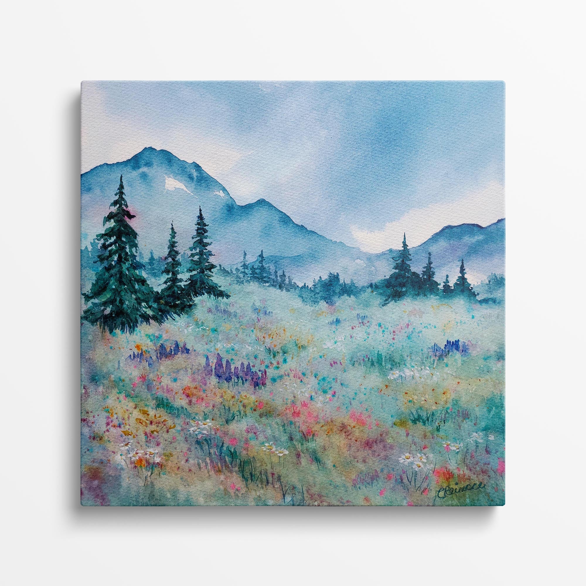 Wildflower Meadow Painting Mountain Art Canvas by Conni Reinecke