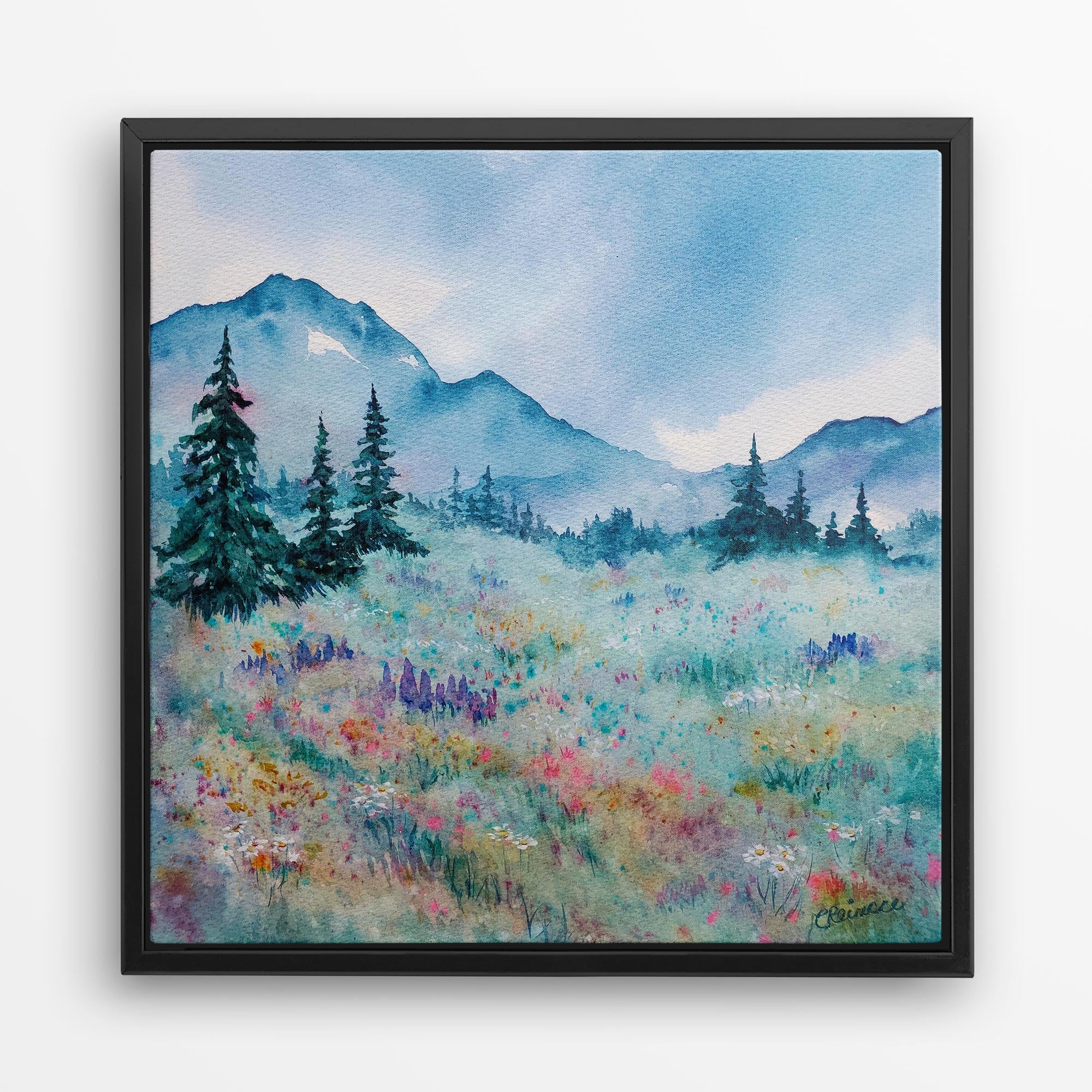 Wildflower Meadow Painting Mountain Art Canvas by Conni Reinecke