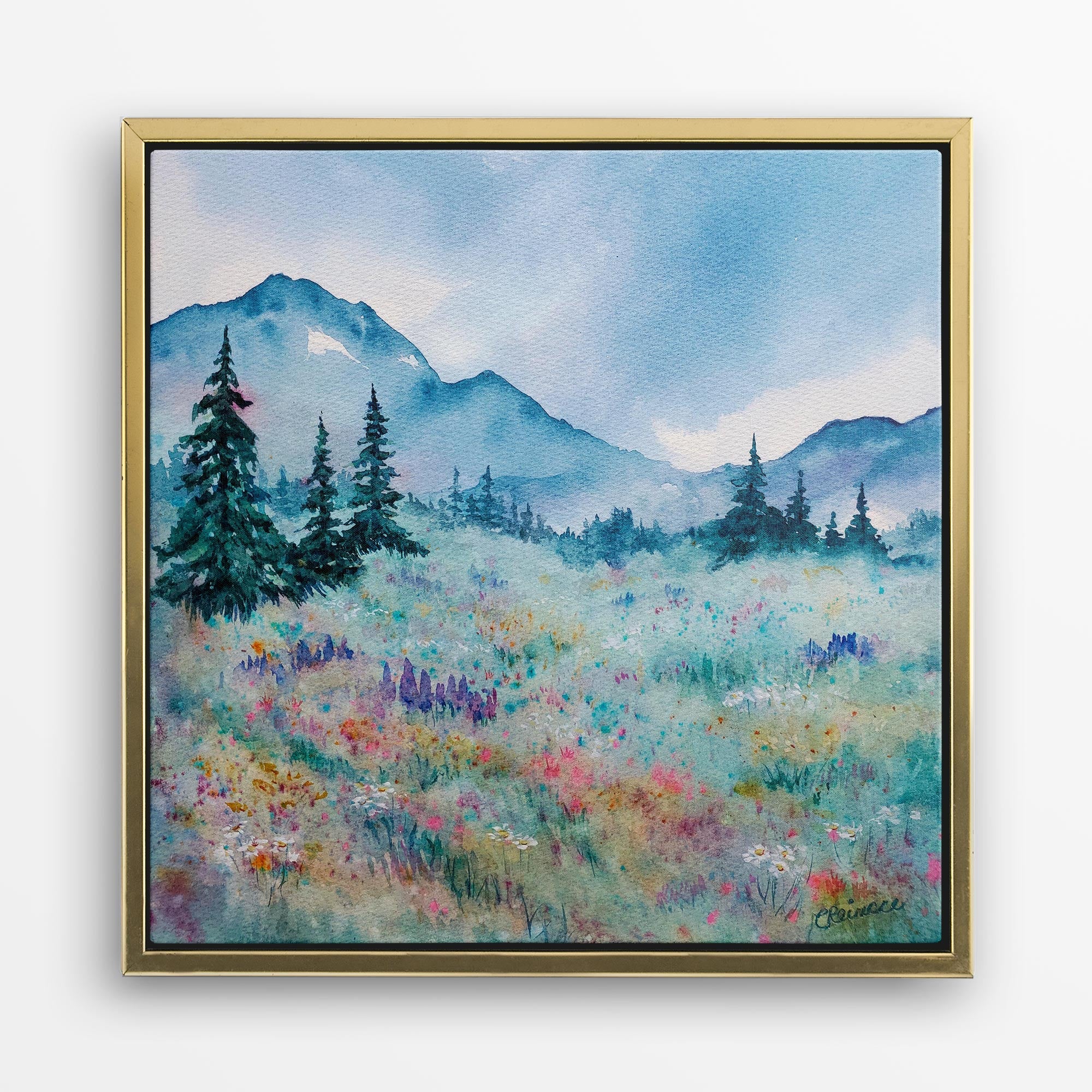 Wildflower Meadow Painting Mountain Art Canvas by Conni Reinecke