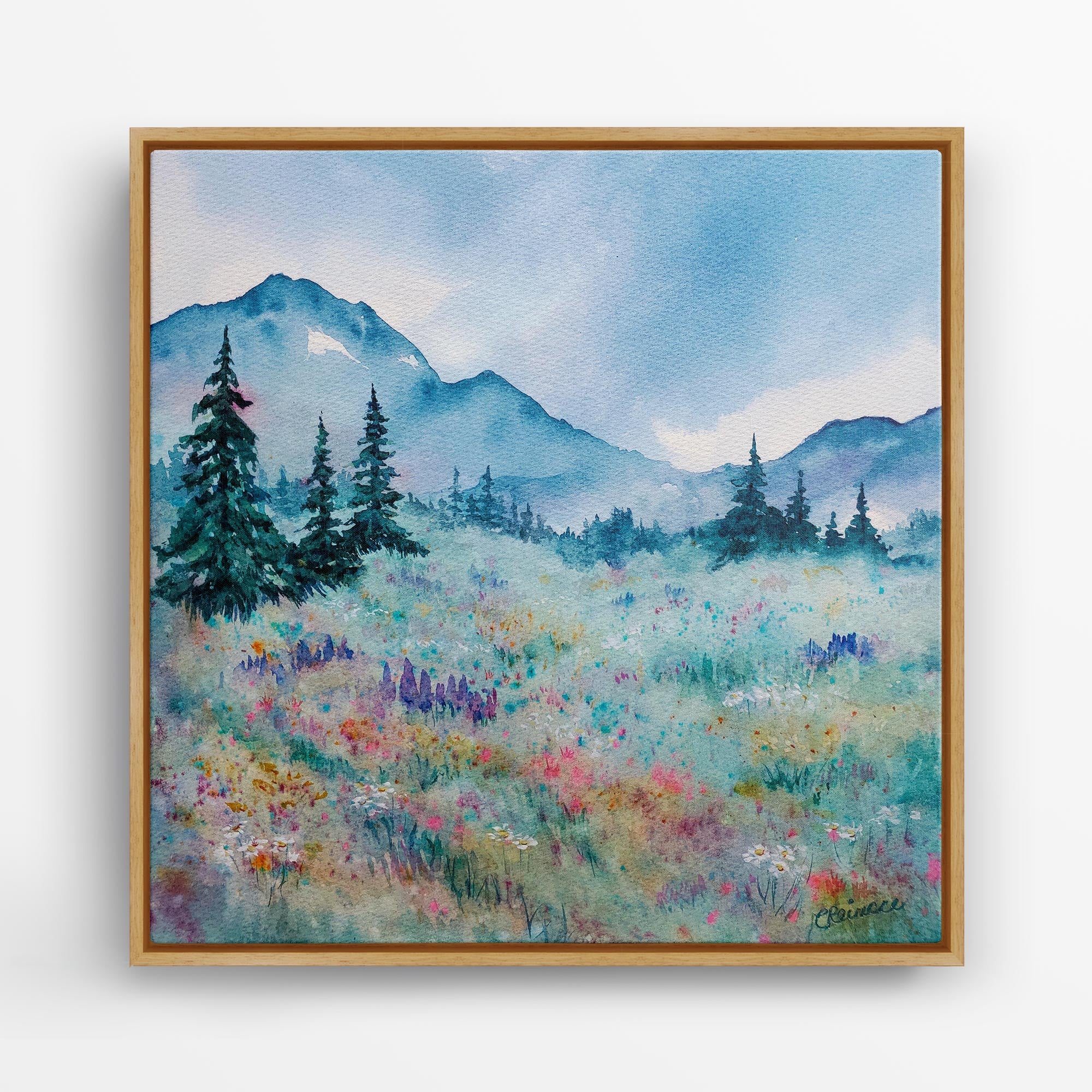 Wildflower Meadow Painting Mountain Art Canvas by Conni Reinecke