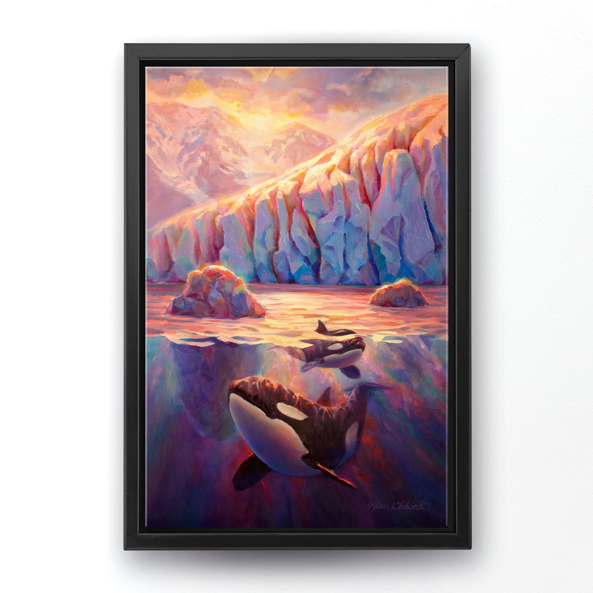 Orca Sunrise Canvas Wall Art Print by Karen Whitworth