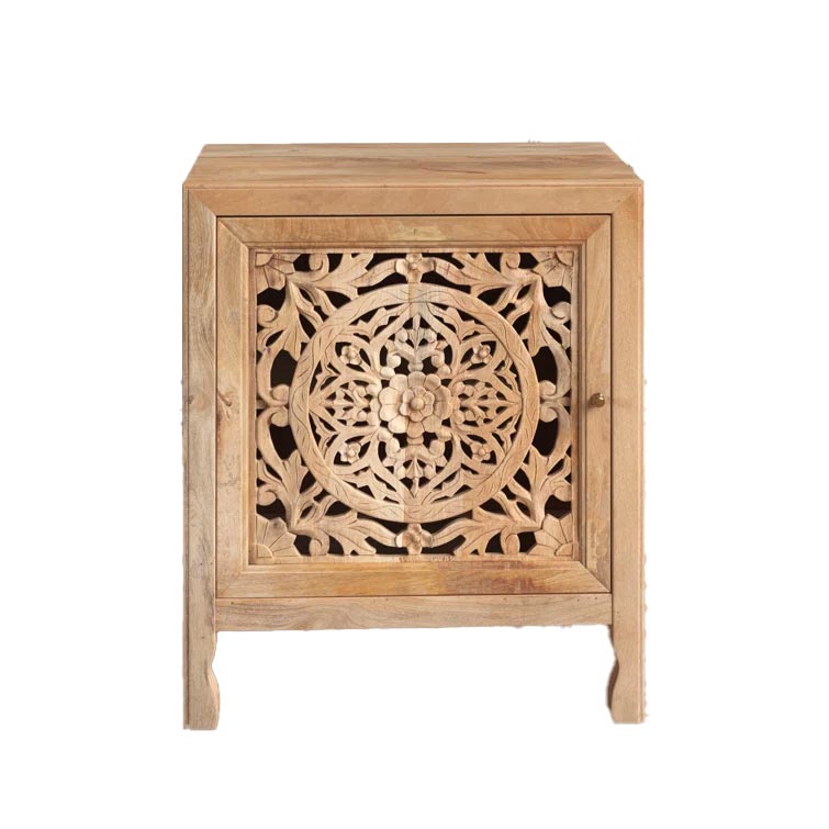 Carved Mango Wood Accent Cabinet